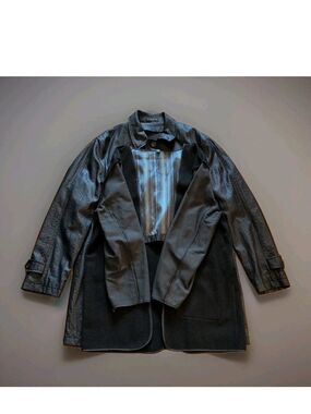 John Varvatos Over Coat Mens 42R Removable Wool Liner Sheepskin Leather Jacket